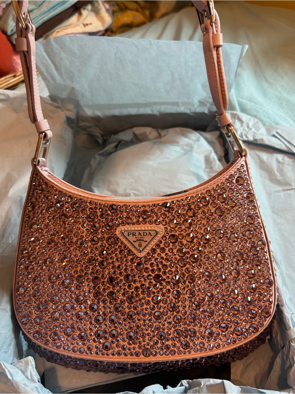 PRADA Pink Cleo Crystal-Embellished Shoulder Bag